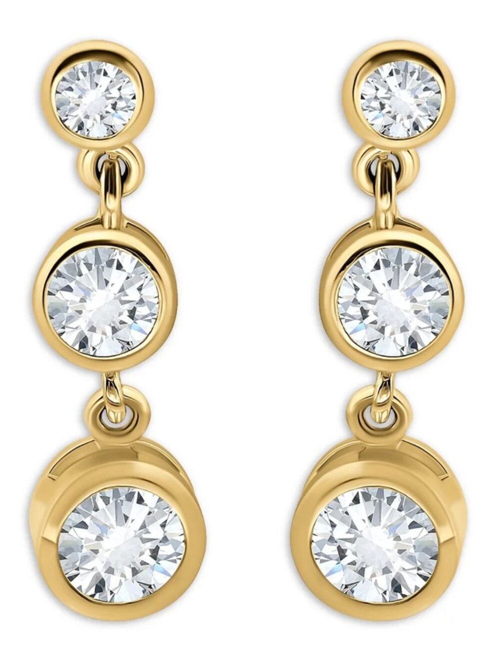 Aqua Cubic Zirconia 3 Stone Drop Earrings in 18K Gold Plated Sterling Silver